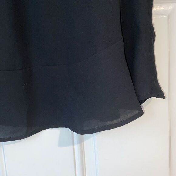 Loft Black Ruffle Sleeve and Waist Top Size Small - Picture 5 of 9